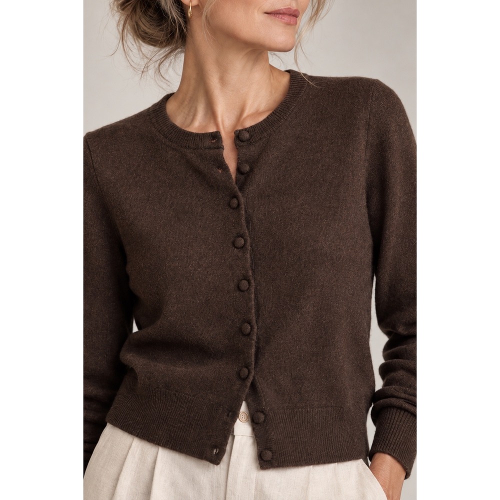 Banana Republic Merino Extra Fine Wool Cardigan Sweater Brown Small Minimalist
